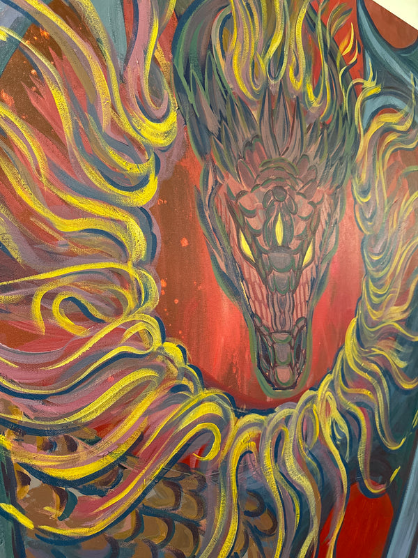 Fiery Dragon Painting Original Painting - Large Canvas Wall Art - Original Art Painting