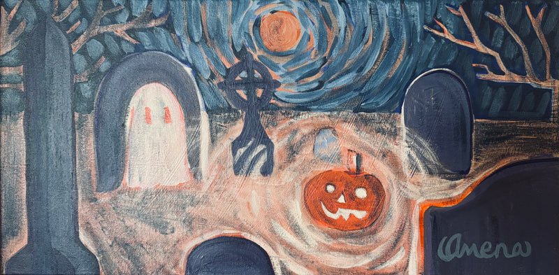 Ghost with Pumpkin Original Painting