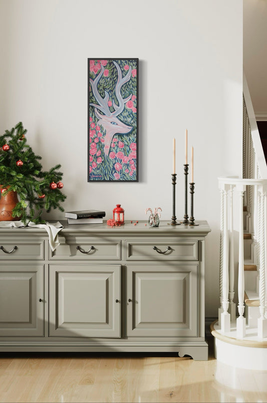 Deer with Flowers Original Painting