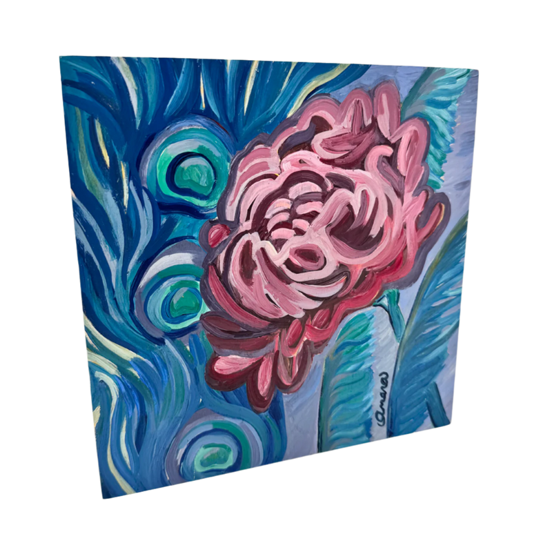 Flower and Peacock Art Painting - Wooden Wall Art - Original Art Painting