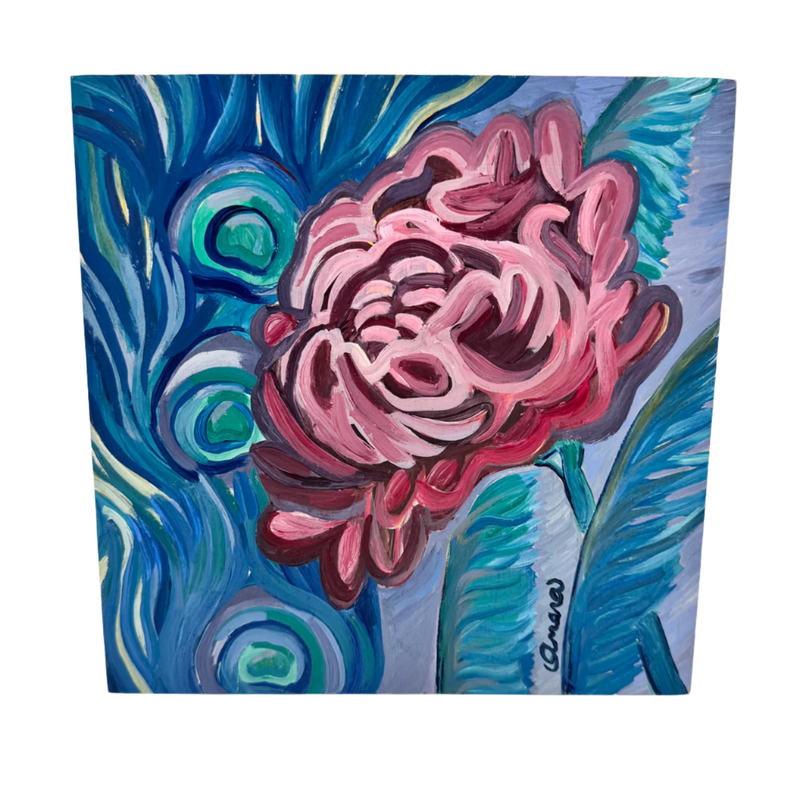 Flower and Peacock Art Painting - Wooden Wall Art - Original Art Painting