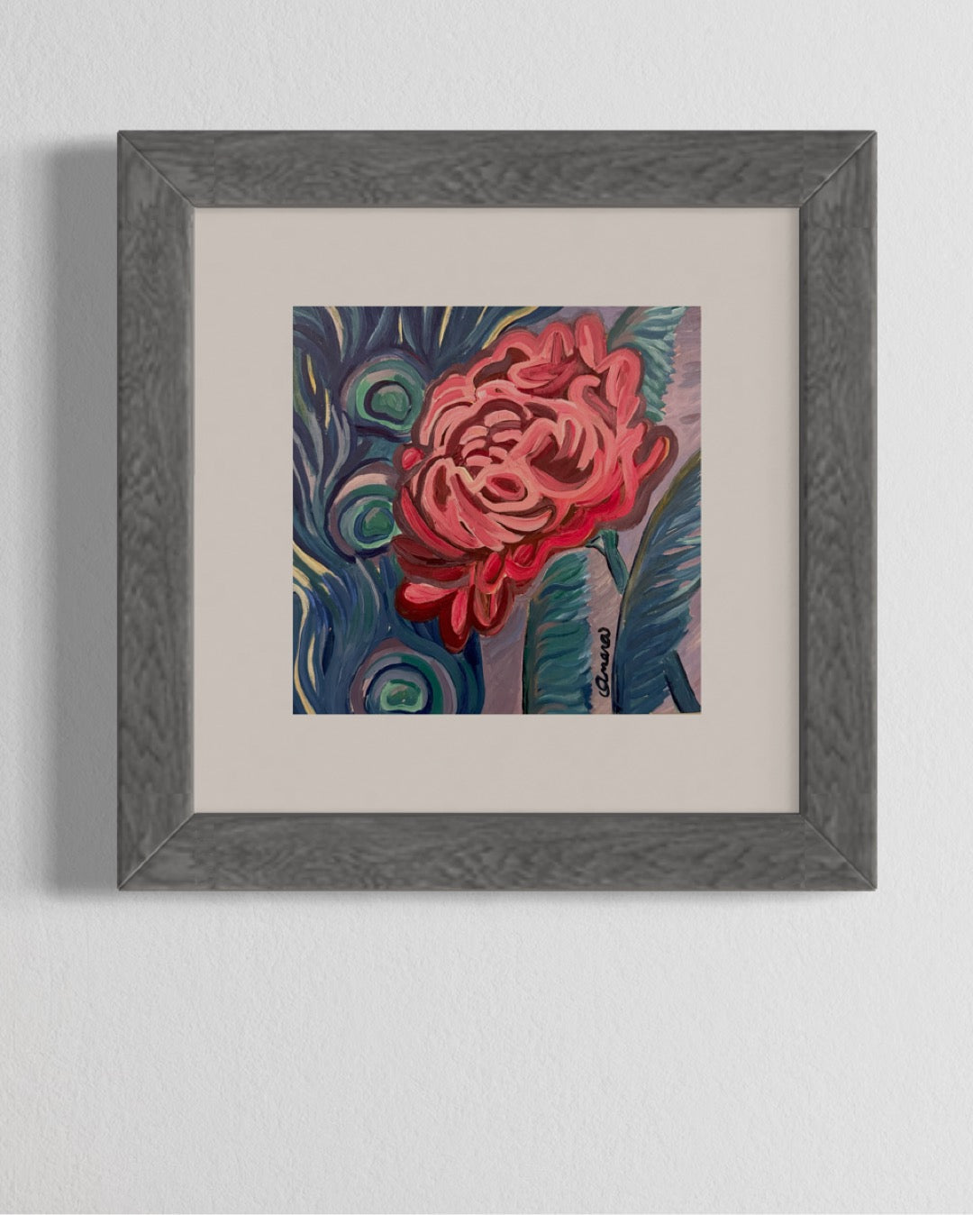 Rose w/ Peacock Feathers Paper Prints (12" x 12")