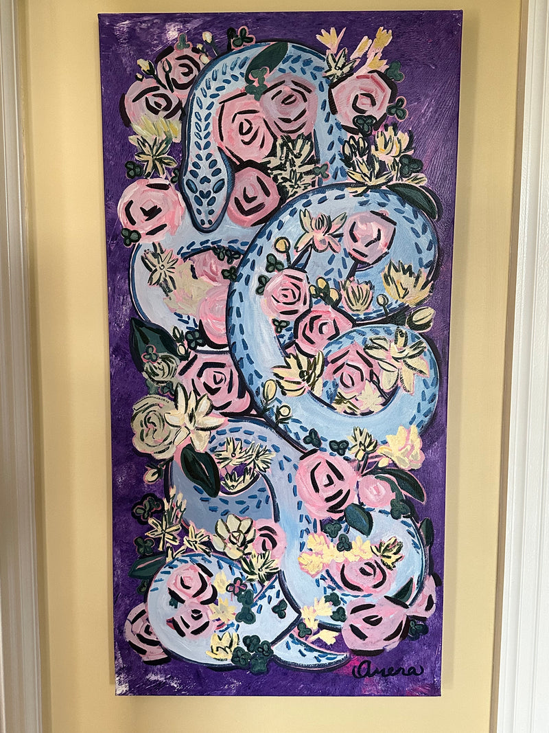 Snake & Flowers Original Painting