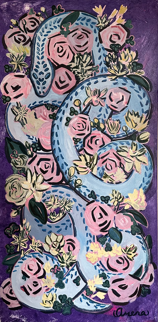 Snake & Flowers Original Painting