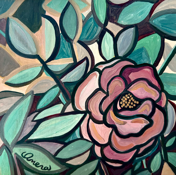 Stained Glass Rose Original Painting